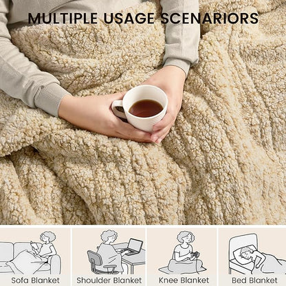 Heated Blanket Electric Blanket Throw - Fast Heating Blanket Throw Double Sided Sherpa Ultra Soft Cozy with 10 Heating Levels & 2-10 Hours Auto Off, Mashine Washable, 50 x 60 Inches, Camel