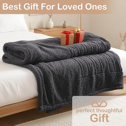 Electric Heated Blanket Queen Size 84"×90" Dual Control, 6 Heating Settings & 1-10H Auto Off, Heating Double Sided Plush Sherpa, Fast Heating, Machine Washable for Christmas Gift - Dark Gray