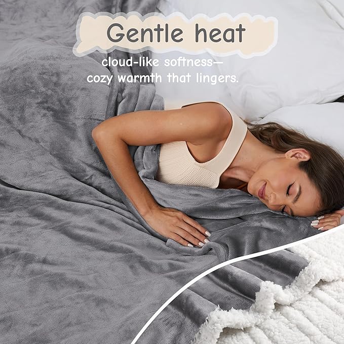 Electric Heated Blanket Queen Size 84"x90", Soft Flannel with Dual Controllers & Overheat Protection, 6 Adjustable Heat Settings & 10-Hour Auto-Off Timer, Fast Heating for Winter Comfort, Light Gray