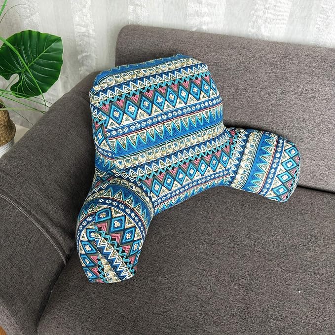 Bohemian Printed Reading Pillow with Support Arms Soft Bed Rest Pillows Back Support Cushion for Kids Reading Watching TV Sitting Up in Bed (23"×16"×10",Red)