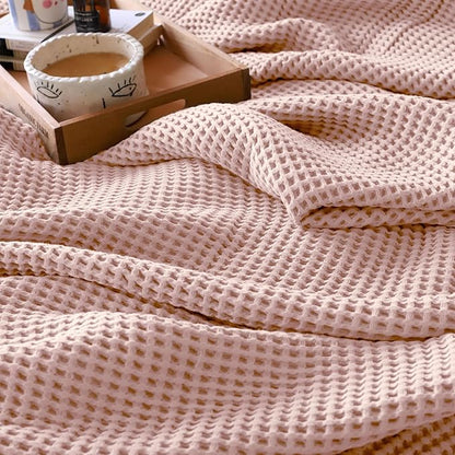 Premium Waffle Blanket Twin Size Pink - Premium Quality, 100% Turkish Cotton, Light and Airy Waffle Weave All-Season Quilt - Luxury Decorative Bedspread (Pink Powder, Twin 63" x 91" Inch)