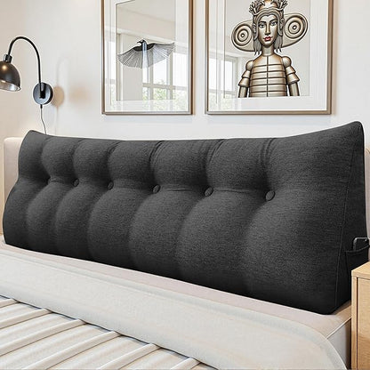 Headboard Wedge Pillow - Triangular Headboard Pillow Bed Rest Wedge Pillow for Sitting in Bed - Backrest Positioning Support Reading Pillow Daybed Pillows with Removable Cover