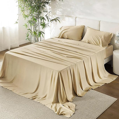 URBANHUT 100% Egyptian Cotton Sheets - 1000 Thread Count Queen Sheet Set (4Pc), Sateen Weave Luxury Hotel Sheets - Fits Upto 16" Mattress - Sand(Beige)