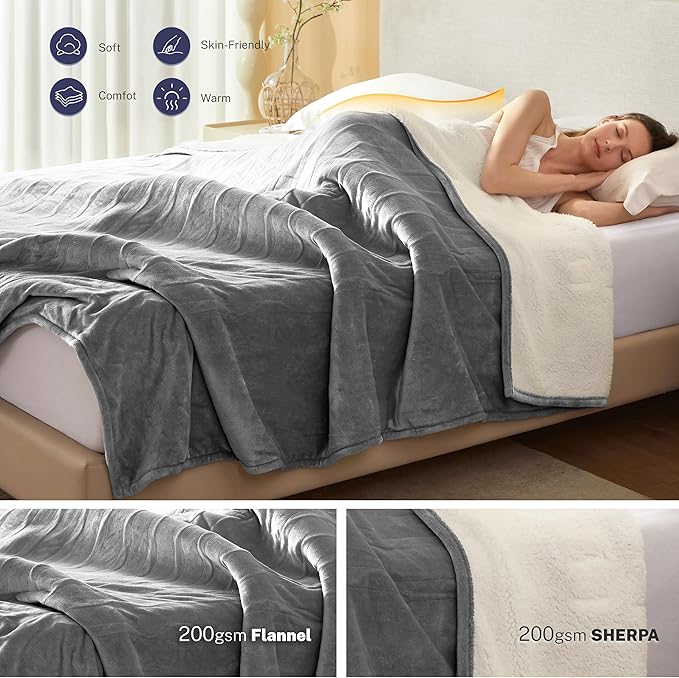 Electric Blanket Twin 62"x84" Heated Electric Blankets 10 Heating Levels 12 Time Settings 8 Hours Auto Off Fast Heating and Overheat Protection ETL Certified Machine Washable,Light Grey