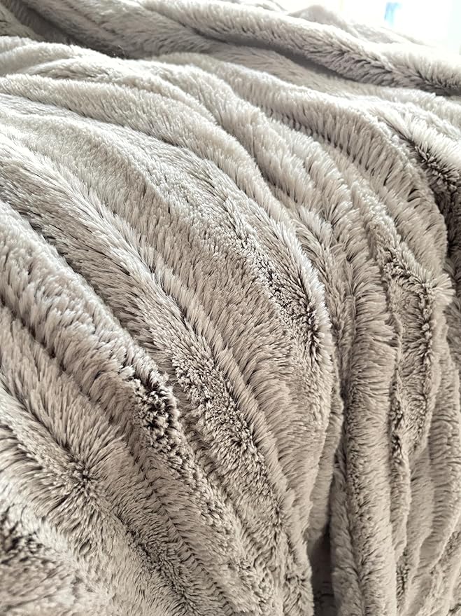 Electric Heated Blanket Throw Size 50" x 60", Super Cozy Warmth Soft with 4 Heating Levels & 10 Hours Auto Off, Plush Faux Fur, Machine Washable, Home Office Use,Light Brown