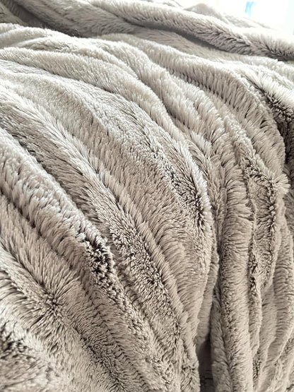 Electric Heated Blanket Throw Size 50" x 60", Super Cozy Warmth Soft with 4 Heating Levels & 10 Hours Auto Off, Plush Faux Fur, Machine Washable, Home Office Use,Light Brown