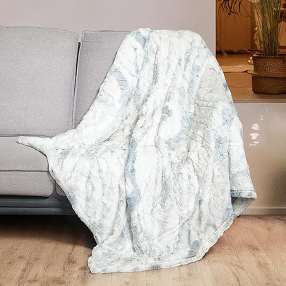 WOOMER Heated Blanket Throw 50" x 60", Electric Blanket Throw with 4 Heating Levels & 4H Auto Off, ETL Certified, Marble Blue Double-Sided Faux Fur, Over-Heat Protect, Machine Washable