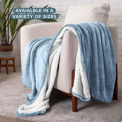Bare Home Sherpa Fleece Blanket - Twin/Twin Extra Long - Blanket for Bed, Sofa, and Couch - Warm & Lightweight - Fluffy & Soft - Reversible (Twin/Twin XL, Dusty Blue)