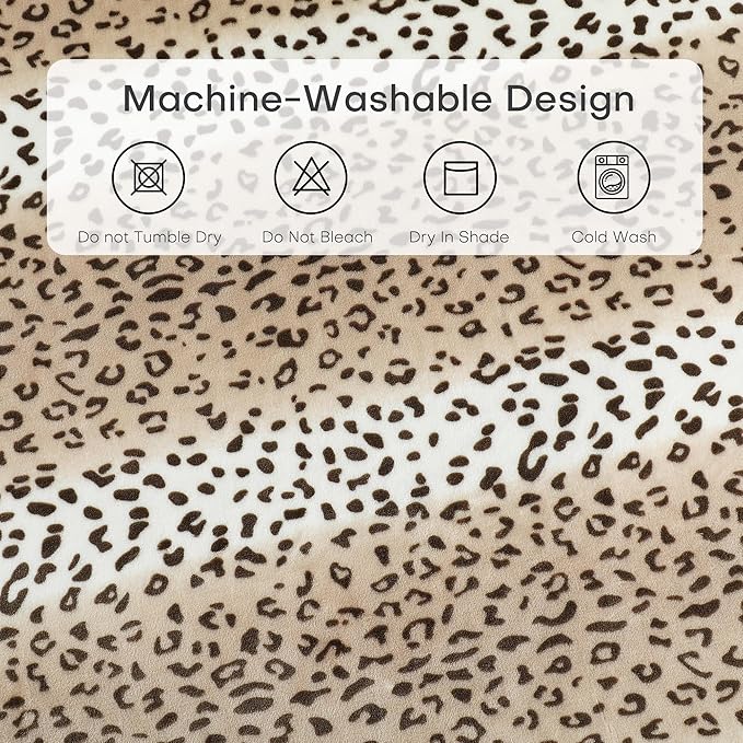 Electric Heated Blanket King Size 90"x100" - Dual-Sided with Flannel, 4 Heat Settings & 10 Hours Auto Off, Machine Washable - Beige Leopard Print