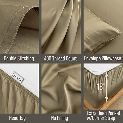 Bella Coterie Luxury Bamboo Viscose Full Size Sheet Set | 100% Organically Grown | Ultra Soft | Cooling for Hot Sleepers | 18" Deep Pocket [Olive]