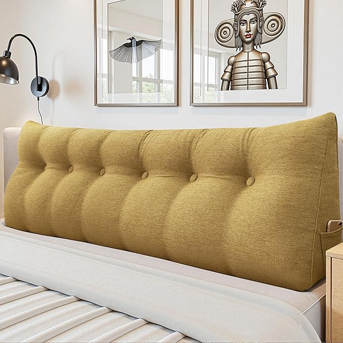 Headboard Wedge Pillow - Triangular Headboard Pillow Bed Rest Wedge Pillow for Sitting in Bed - Backrest Positioning Support Reading Pillow Daybed Pillows with Removable Cover