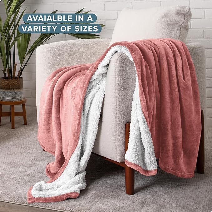 Bare Home Sherpa Fleece Blanket - Twin/Twin Extra Long - Blanket for Bed, Sofa, and Couch - Warm & Lightweight - Fluffy & Soft - Reversible (Twin/Twin XL, Old Rose)
