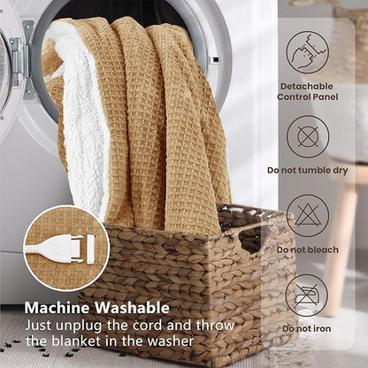 Heated Blanket Electric Blanket Queen Waffle, 84x90 Inches Dual Controllers Sherpa Fleece Fast Heating Blanket 6 Heating Levels & 10 Hours Auto Off ETL Certification, Caramel Queen