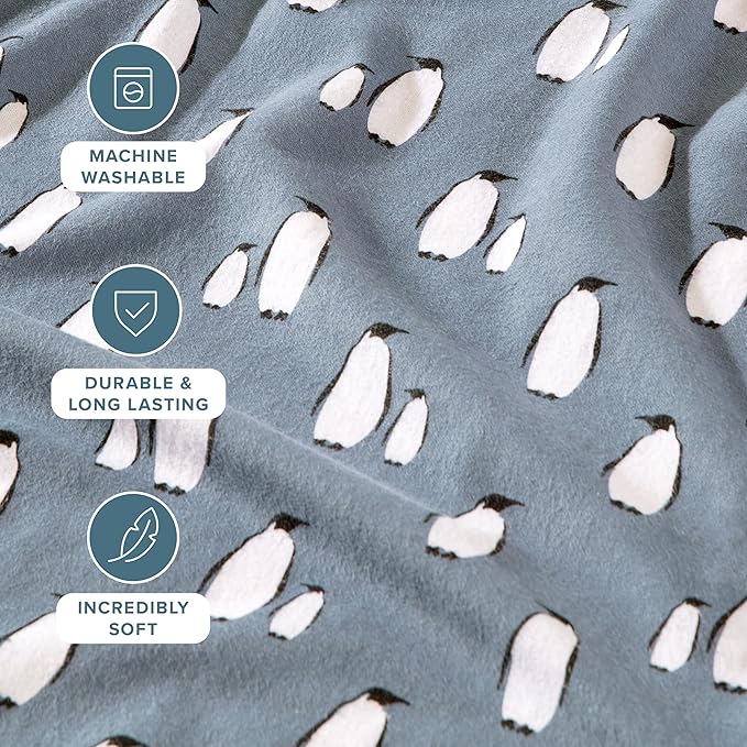 Bare Home Flannel Sheet Set Prints, 100% Cotton, Velvety Soft Heavyweight - Christmas Sheets - Double Brushed Flannel for Extra Softness & Comfort - Deep Pocket - Holiday Sheets (Twin XL, Penguin)