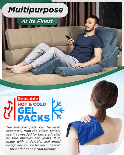 Lunix 4pcs Orthopedic Bed Wedge Pillow Set, Post Surgery Aloe Vera Memory Foam for Back, Leg, Knee Pain Relief, Adjustable Sitting Pillow for Sleeping, Acid Reflux, GERD, with Hot Cold Pack, Full Navy