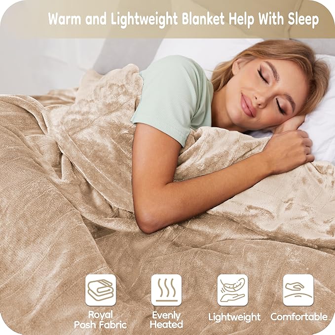 Electric Heated Blanket Full Size 72×84, Breathable & Luxurious Flannel,Soft Warm Gift with Over-Heat Protection, 4 Heating Levels & 10 H Auto Shut Off, Machine Washable, Light Brown