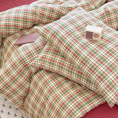 BuLuTu Muslin Duvet Cover King, Striped Pattern Duvet Cover Set Linen Like Gauze Cotton Quilt Cover with 2 Pillowcases, Soft Breathable Bedding Set,Zipper & 8 Corner Ties