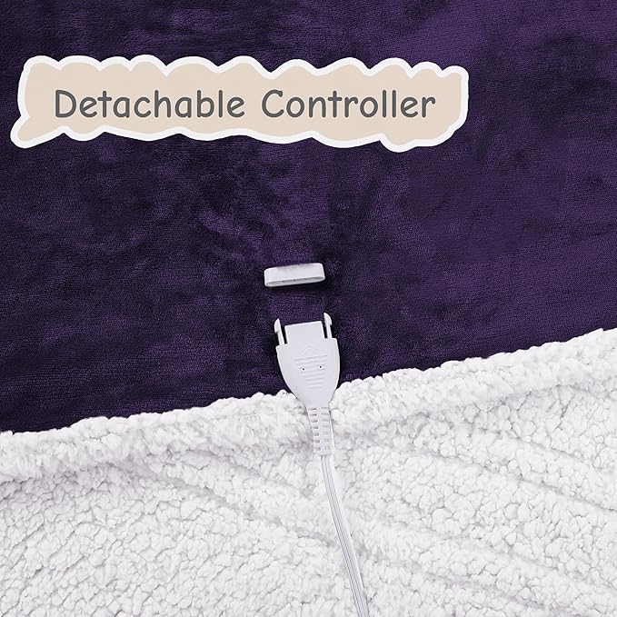 Electric Heated Blanket Full Size 72"x84", Soft Flannel with Overheat Protection, 6 Adjustable Heat Settings & 10-Hour Auto-Off Timer, Fast Heating for Winter Comfort, Dark Purple