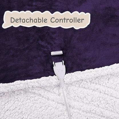 Electric Heated Blanket Full Size 72"x84", Soft Flannel with Overheat Protection, 6 Adjustable Heat Settings & 10-Hour Auto-Off Timer, Fast Heating for Winter Comfort, Dark Purple
