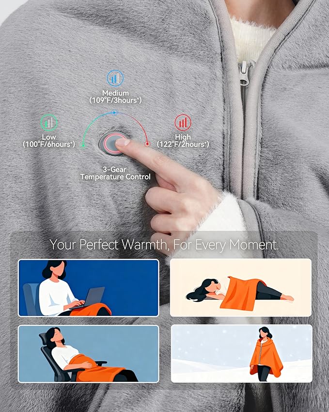 Cordless Heated Blanket, Battery Operated Portable Heated Throw with Rechargeable Battery Pack, Ultra-Soft Faux Rabbit Fur for Couch, Office, Camping & Travel