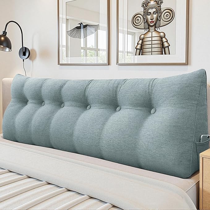 Headboard Wedge Pillow - Triangular Headboard Pillow Bed Rest Wedge Pillow for Sitting in Bed - Backrest Positioning Support Reading Pillow Daybed Pillows with Removable Cover