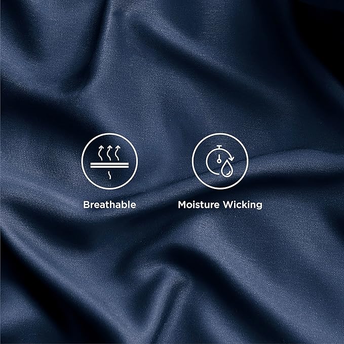 Bedsure Cooling Sheets Twin, Rayon Derived from Bamboo, Breathable & Soft Twin Sheets Set, Deep Pocket Up to 16 Inches, Hotel Luxury Silky Bedding for Hot Sleepers, Navy