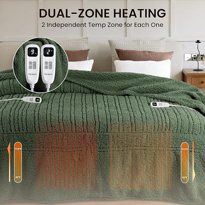 Heated Blanket Electric Blanket Queen - Fast Heating Blanket Throw Dual Control Double Sided Sherpa with 10 Heating Levels & 2-10 Hours Auto Off, Mashine Washable, 84 x 90 Inches, Green