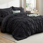 Bedsure Full Comforter Set Black - Bed in a Bag Full Size Bedding Set 7 Pieces, GentleSoft™ Pintuck Bed Set Gift for Family, Pinch Pleat All Season Comforter with Sheets, Pillowcases & Shams