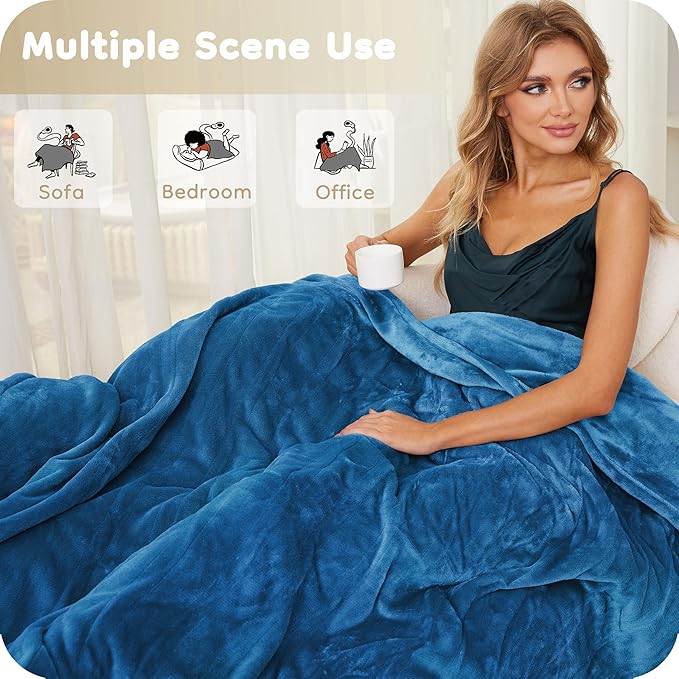 Electric Heated Blanket Full Size 72×84, Breathable & Luxurious Flannel,Soft Warm Gift with Over-Heat Protection,4 Heating Levels & 10 H Auto Shut Off, Machine Washable, Lake Blue