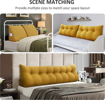 Wedge Pillow Headboard Reading Pillow for Sitting Up in Bed Adult Backrest Large Triangle Bolster Pillow for Couch Daybed Cushion Lumbar Body Support Leg Positioning（Yellow, Twin）