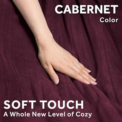 Sunbeam Electric Throw Royal Luxe Microplush Heated Blanket, 4 Heat Settings, 4-Hour Auto Shut-Off, Fast Heating, Warm and Cozy, Cabernet Red Color, 50" x 60"