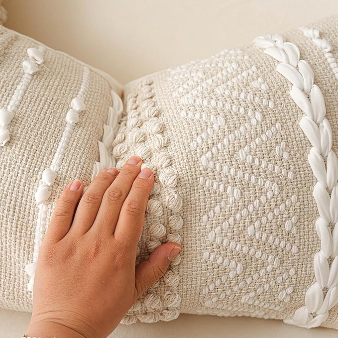 BlissBlush Cream Decorative Lumbar Throw Pillow Cover 14x36 Boho Long Cushion for Bed Neutral Beige White Accent Modern Farmhouse Pillowcase for Bedroom Living Room Couch Sofa Home Décor Cover ONLY