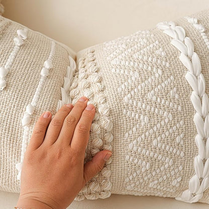 BlissBlush Cream Decorative Lumbar Throw Pillow Cover 14x36 Boho Long Cushion for Bed Neutral Beige White Accent Modern Farmhouse Pillowcase for Bedroom Living Room Couch Sofa Home Décor Cover ONLY
