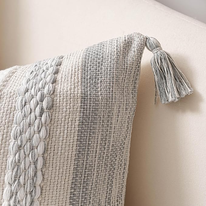 BlissBlush Gray Decorative Lumbar Pillow Cover 14x24, Grey Boho Long Body Pillow for Bed, Farmhouse Lumbar Throw Pillow for Couch, Modern Accent Textured Throw Pillowcase