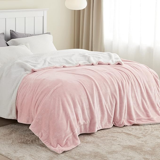 Bedsure GentleSoft Sherpa Fleece Blankets Queen Size for Bed - Thick and Warm Throw Gifts for Women and Girls, Soft Fuzzy Plush Queen Christmas Blanket for Winter, Room Home Decor, Pink, 90x90 Inches