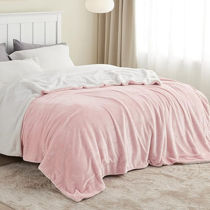 Bedsure GentleSoft Sherpa Fleece Blankets Queen Size for Bed - Thick and Warm Throw Gifts for Women and Girls, Soft Fuzzy Plush Queen Christmas Blanket for Winter, Room Home Decor, Pink, 90x90 Inches