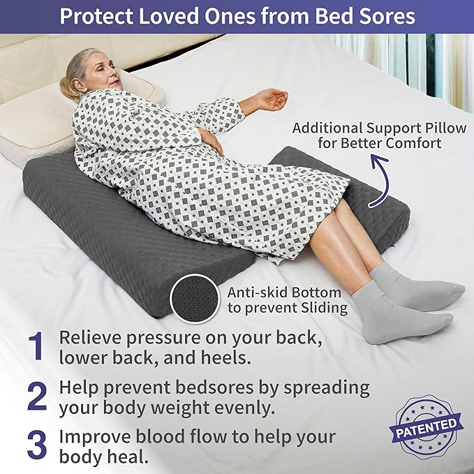 Lenora Bed Sore Pillow Set, Positioning Wedge Pillow with Extra Auxiliary Pillow, Bed Sore Cushion with Non-Skid Fabric, Prevent BedSores, Provide Comfort for Bedridden Patients, Gray