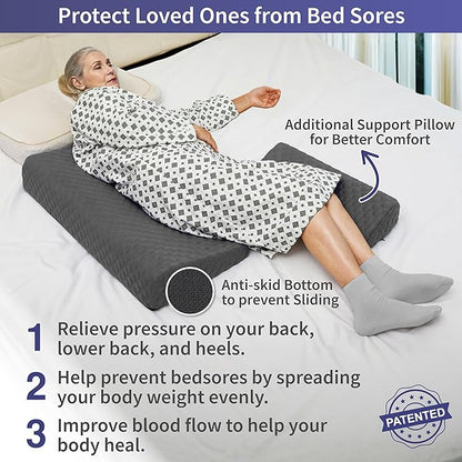 Lenora Bed Sore Pillow Set, Positioning Wedge Pillow with Extra Auxiliary Pillow, Bed Sore Cushion with Non-Skid Fabric, Prevent BedSores, Provide Comfort for Bedridden Patients, Gray