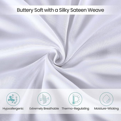 100% Eucalyptus Tencel Lyocell Cooling Pillowcases (2pc), Silky Soft & Smooth Pillow Cases, Sustainably Made, Sensitive Skin & Acne Pillowcase, Hypoallergenic - King, White