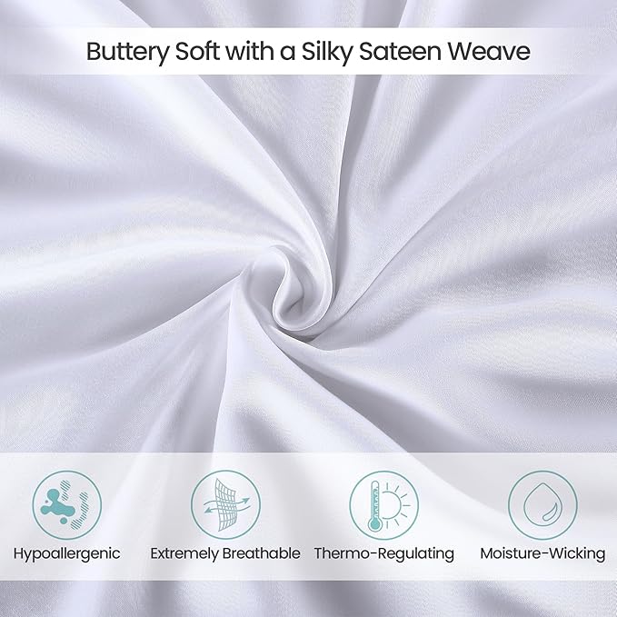 100% Eucalyptus Tencel Lyocell Cooling Pillowcases (2pc), Silky Soft & Smooth Pillow Cases, Sustainably Made, Sensitive Skin & Acne Pillowcase, Hypoallergenic - Std, White