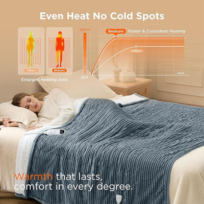Bedsure Electric Blanket Twin - Soft Ribbed Flannel Heated Blanket, Heating Blanket with 10 Time Settings, 6 Heat Settings, and 8 hrs Timer Auto Shut Off (62x84 inches, Grey)