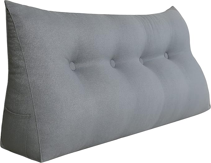 Wedge Pillow Headboard Reading Pillow for Sitting Up in Bed Adult Backrest Large Triangle Bolster Pillow for Couch Daybed Cushion Lumbar Body Support Leg Positioning（Grey, Full）