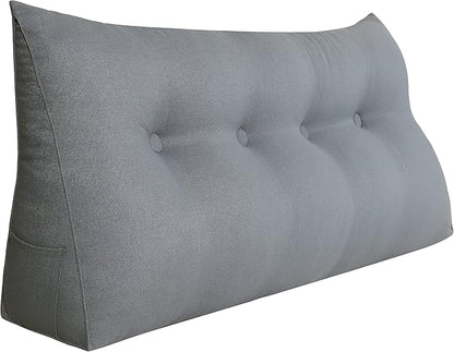 Wedge Pillow Headboard Reading Pillow for Sitting Up in Bed Adult Backrest Large Triangle Bolster Pillow for Couch Daybed Cushion Lumbar Body Support Leg Positioning（Grey, Full）