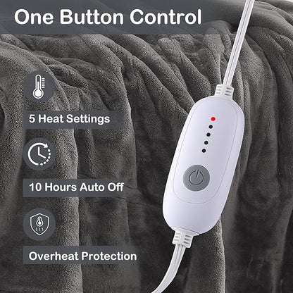 Electric Heated Blanket Full Size 72"x84", Fast Heating Blanket, Soft Cozy for Bed, 10 Hours Auto Off & 5 Heating Levels, Heater Blankets, Machine Washable, Warm Gifts for Grandma -Light Gray