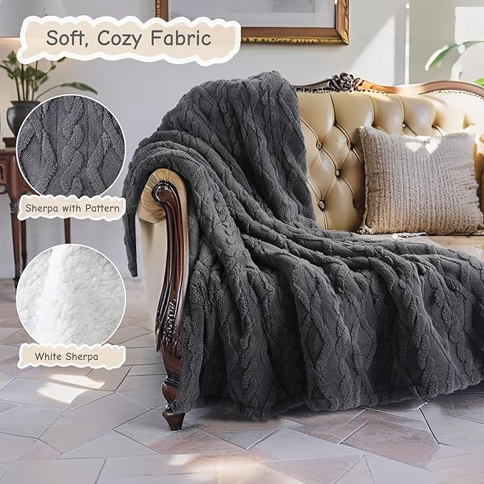 Electric Heated Blanket Throw Size 50"x60", Ultra Soft Sherpa Fleece, 5 Heat Levels & 3-Hour Auto-Off, Fast Heating for Cozy Winter Comfort, Dark Gray