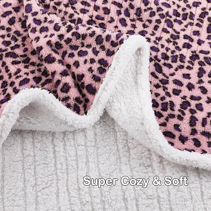 Electric Heated Blanket Full Size 72"×84" with 6 Heating Levels &10Hs Auto Off, Heating Double Sided Plush Sherpa, Fast Heating, Machine Washable Leopard Print Pink & Purple