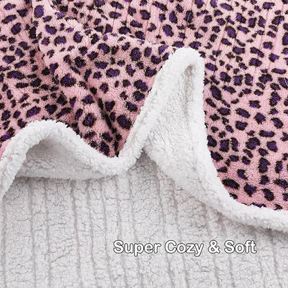 Electric Heated Blanket Full Size 72"×84" with 6 Heating Levels &10Hs Auto Off, Heating Double Sided Plush Sherpa, Fast Heating, Machine Washable Leopard Print Pink & Purple