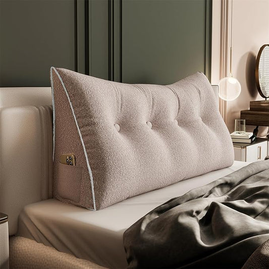 10 lbs Thickened Wedge Pillow Headboard Body Positioner Bed Wedge Pillow Backrest Support Triangular Headboard Pillow for Sleeping with Side Pocket Velvet Positioning Support Light Pink Full