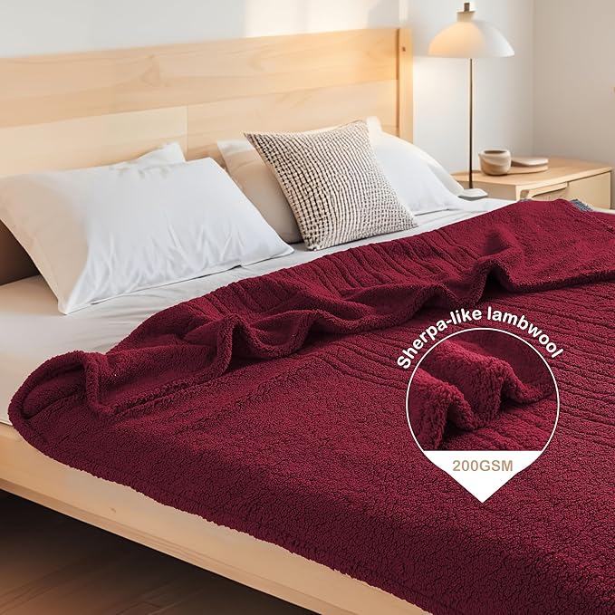 Electric Heated Blanket Full Size 72"×84" with 6 Heating Levels & 1-10Hs Auto Off, Heating Blanket Double Sided Plush Sherpa, Fast Heating, Machine Washable for Christmas Gift - Red
