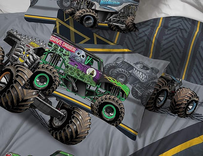Jay franco Monster Jam MJ Life 5 Piece Full Bed Set-Includes Reversible Comforter&Sheet Set-Bedding Features Grave Digger, Max-D, Megalodon-Super Soft Microfiber-(Official Monster Jam Product)